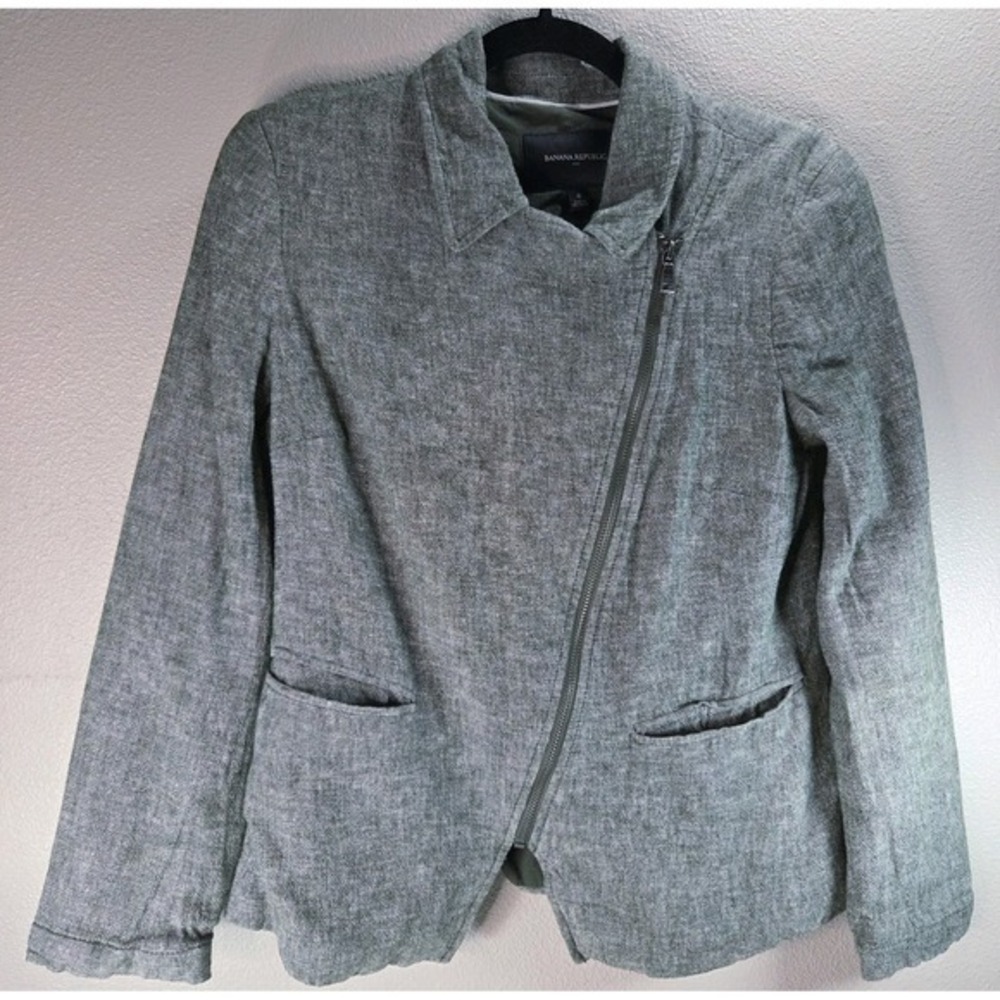 Banana‎ Republic Factory Linen Jacket Womens Size 6 Green Moto Lightweight